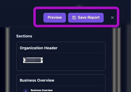Screenshot showing Save Report and Preview actions