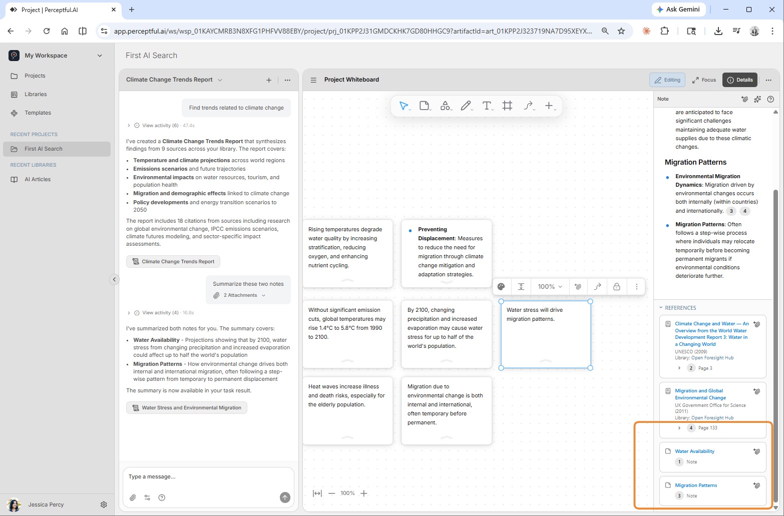 New Perceptful Note showing its source references
