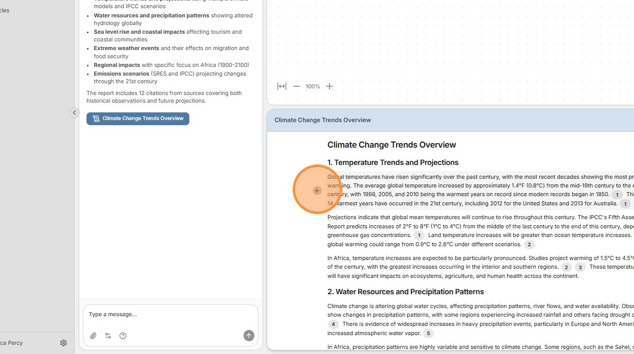 Add an excerpt to the Project Whiteboard using the + sign