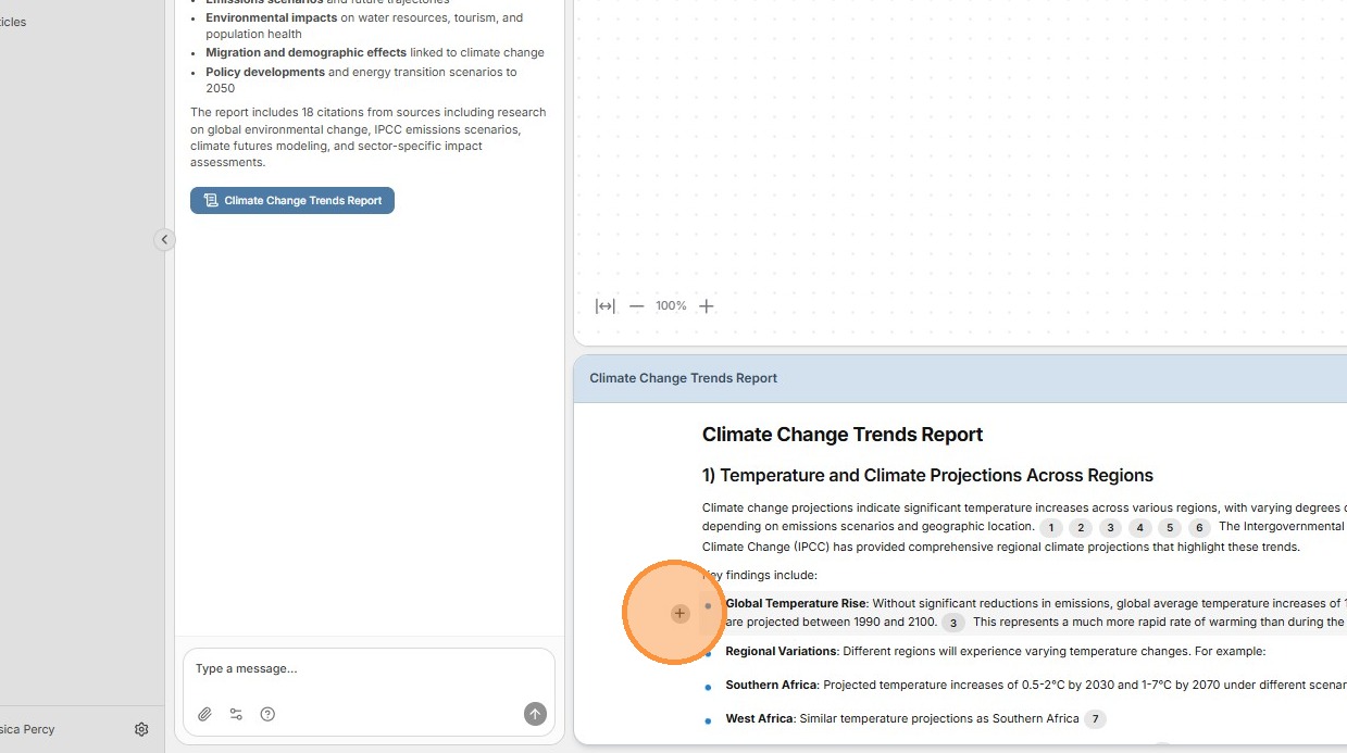 Add an excerpt to the Project Whiteboard using the + sign