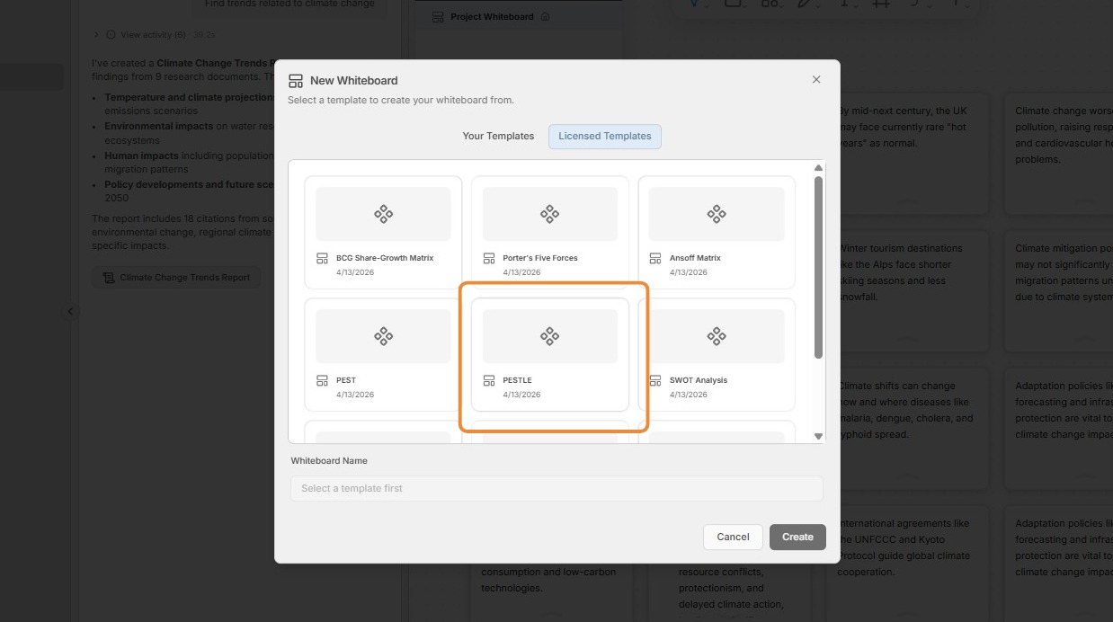 Select the PESTLE whiteboard and click Create
