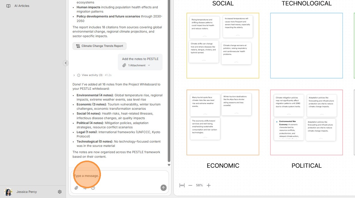 Ask the AI agent to summarize the PESTLE board