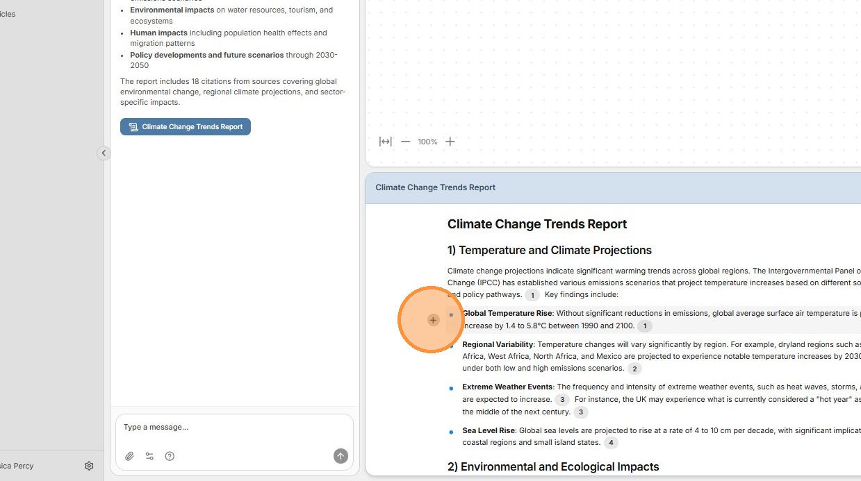 Add an excerpt to the Project Whiteboard using the + sign