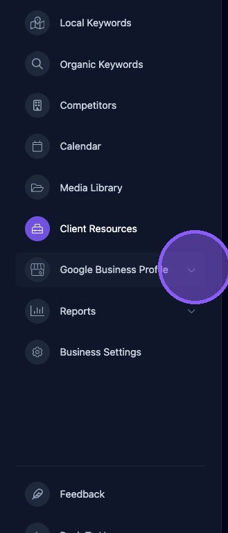 Screenshot showing the Google Business Profile dropdown in the business dashboard