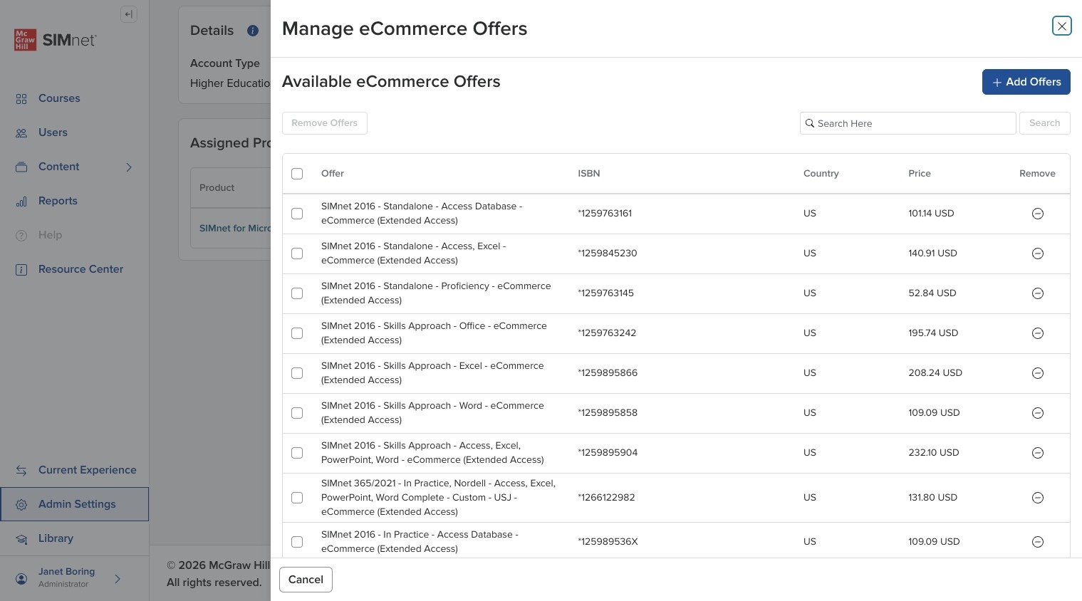 eCommerce Offers side panel listing available offers for the account.