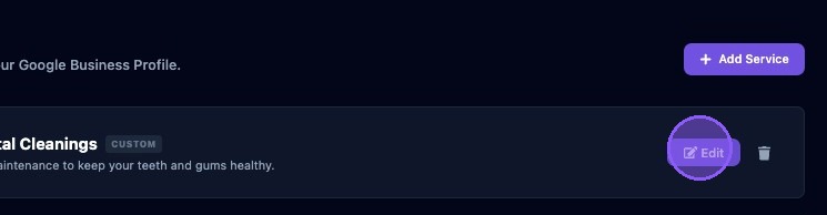 Screenshot showing the Edit button for a service