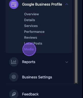 Screenshot showing the Media selection under Google Business Profile