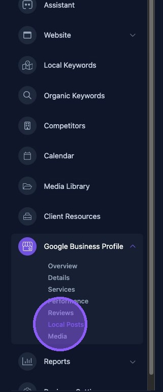 Local Posts menu