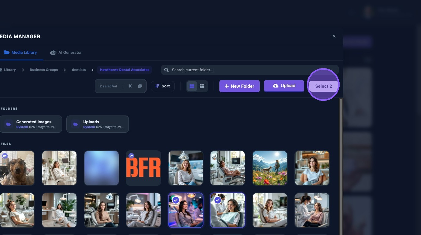 Screenshot showing the Select button for chosen media