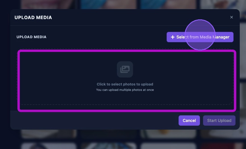 Screenshot showing the Select from Media Manager button