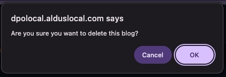 Screenshot showing the blog deletion confirmation
