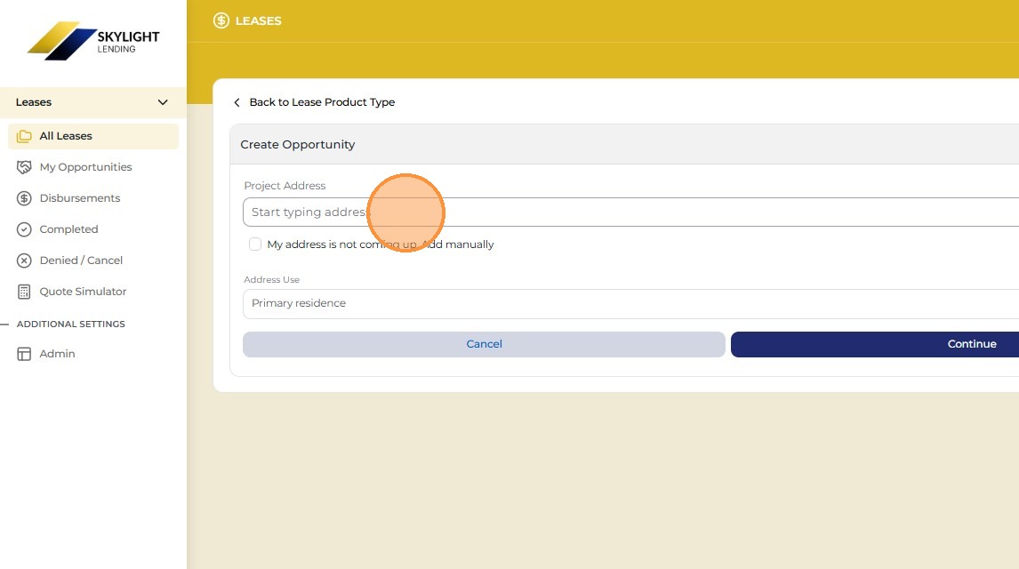 Project Address field