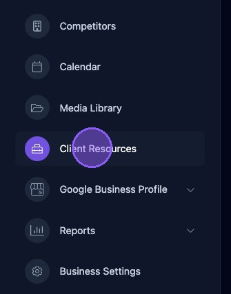 Screenshot showing Client Resources in the business navigator