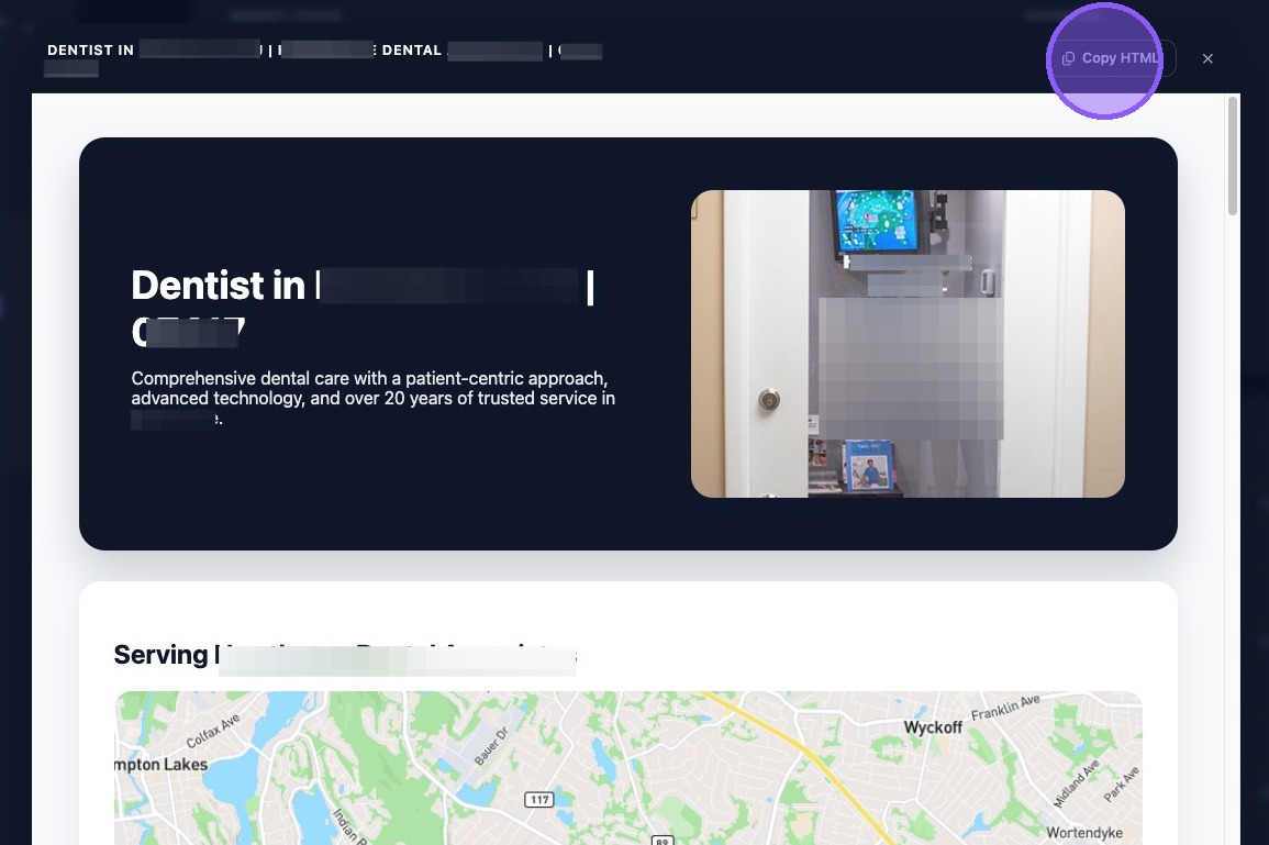 Screenshot showing the Location Page preview window