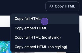 Screenshot showing Copy HTML options