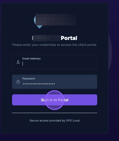 Screenshot showing the client portal sign-in window