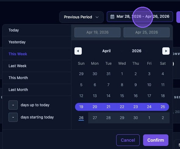 Screenshot showing the Search Console date range selector