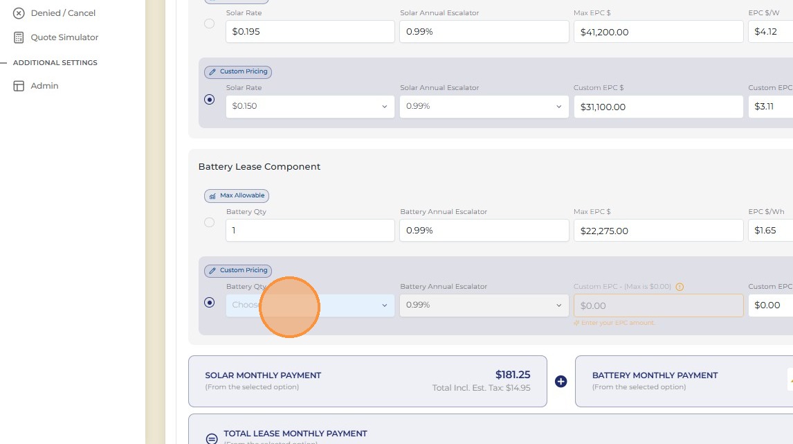 Custom battery pricing