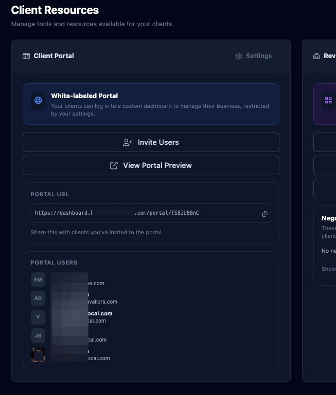 Screenshot showing the Client Portal page controls