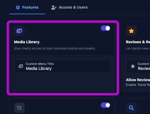 Screenshot showing the Media Library feature settings