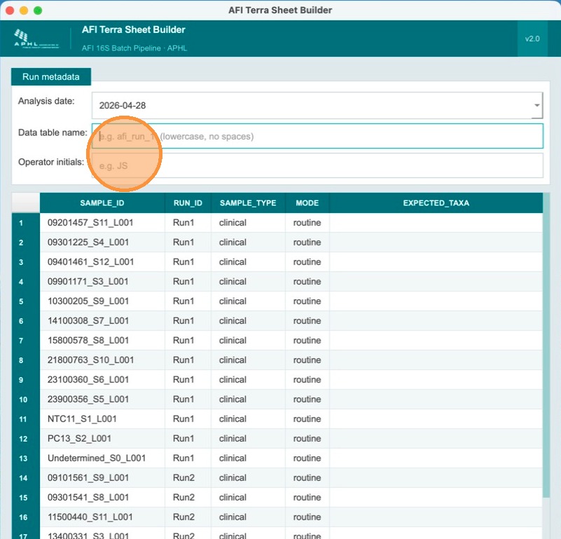 Step 9 – table name and initials