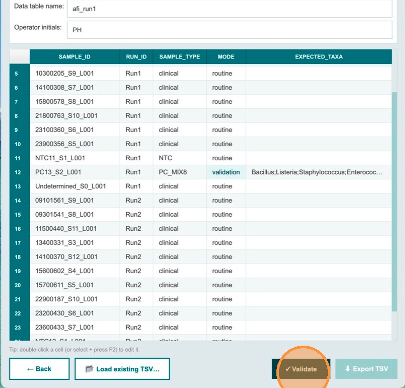 Step 16 – Export TSV greyed out