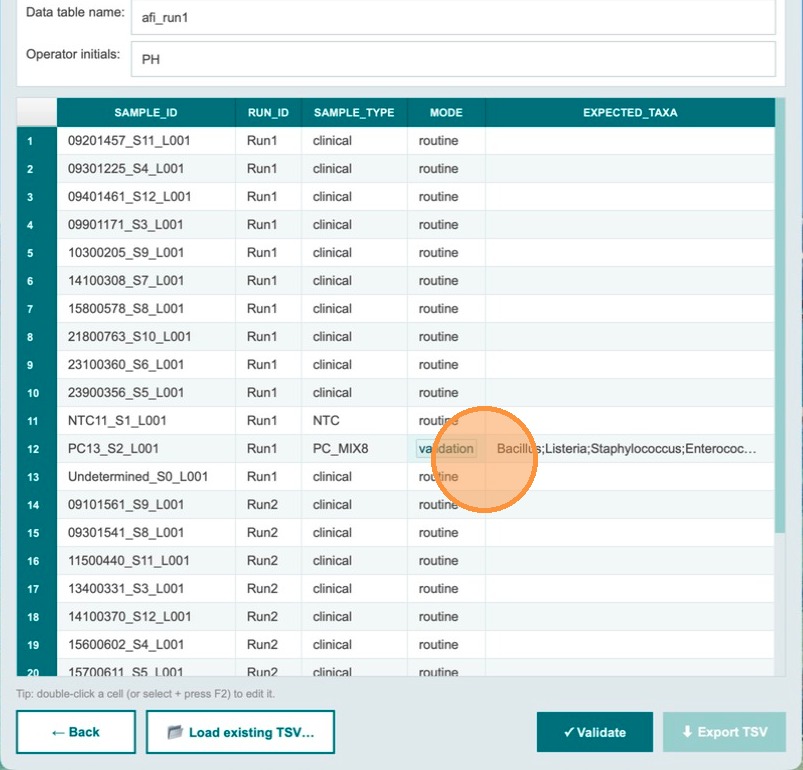 Step 15 – expected taxa auto-filled