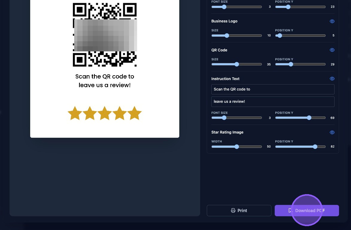 Screenshot showing the review poster editor