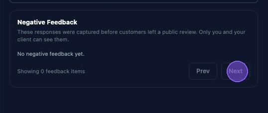 Screenshot showing the Negative Feedback section