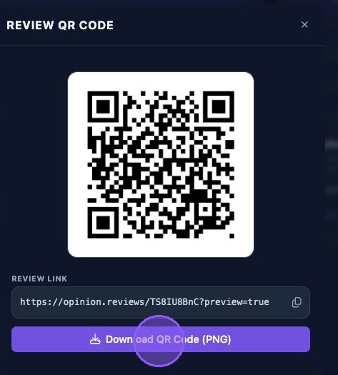 Screenshot showing the Review QR Code window