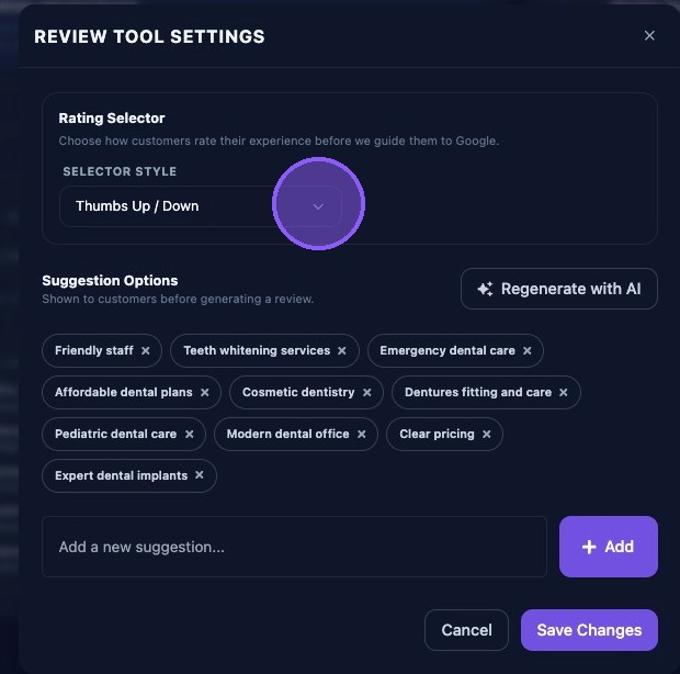 Screenshot showing Review Tool Settings