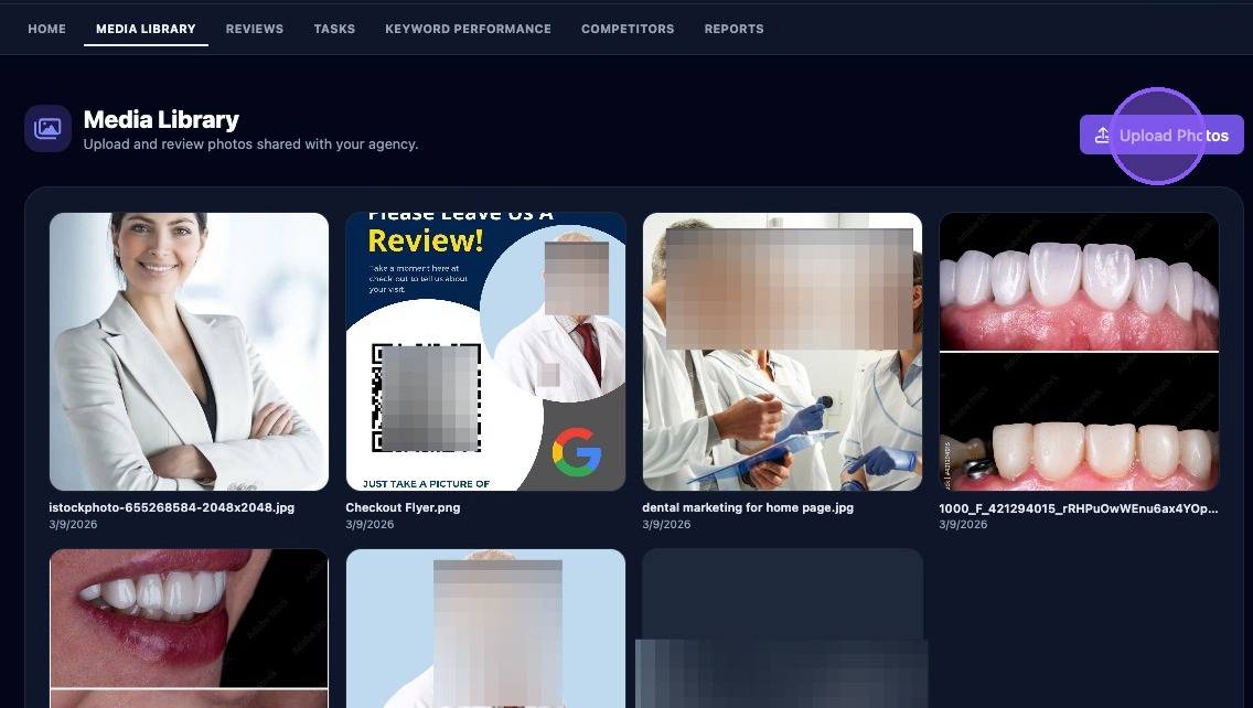 Screenshot showing the Media Library client view