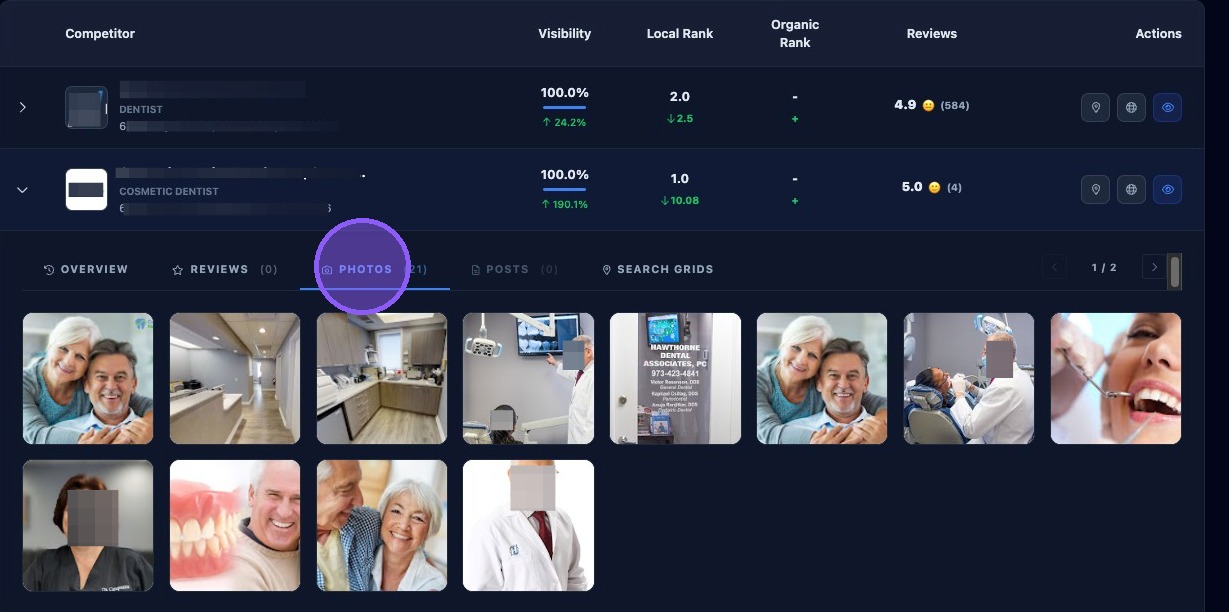 Screenshot showing the competitor Photos tab