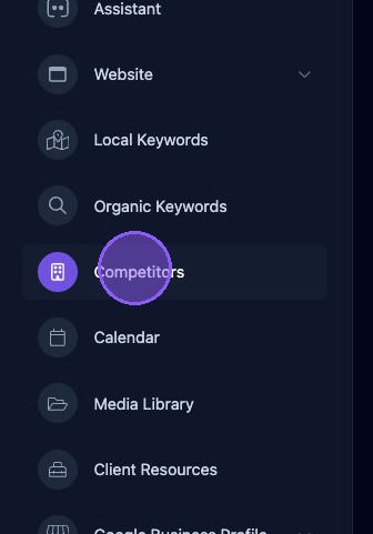 Screenshot showing the Competitors section in the dashboard