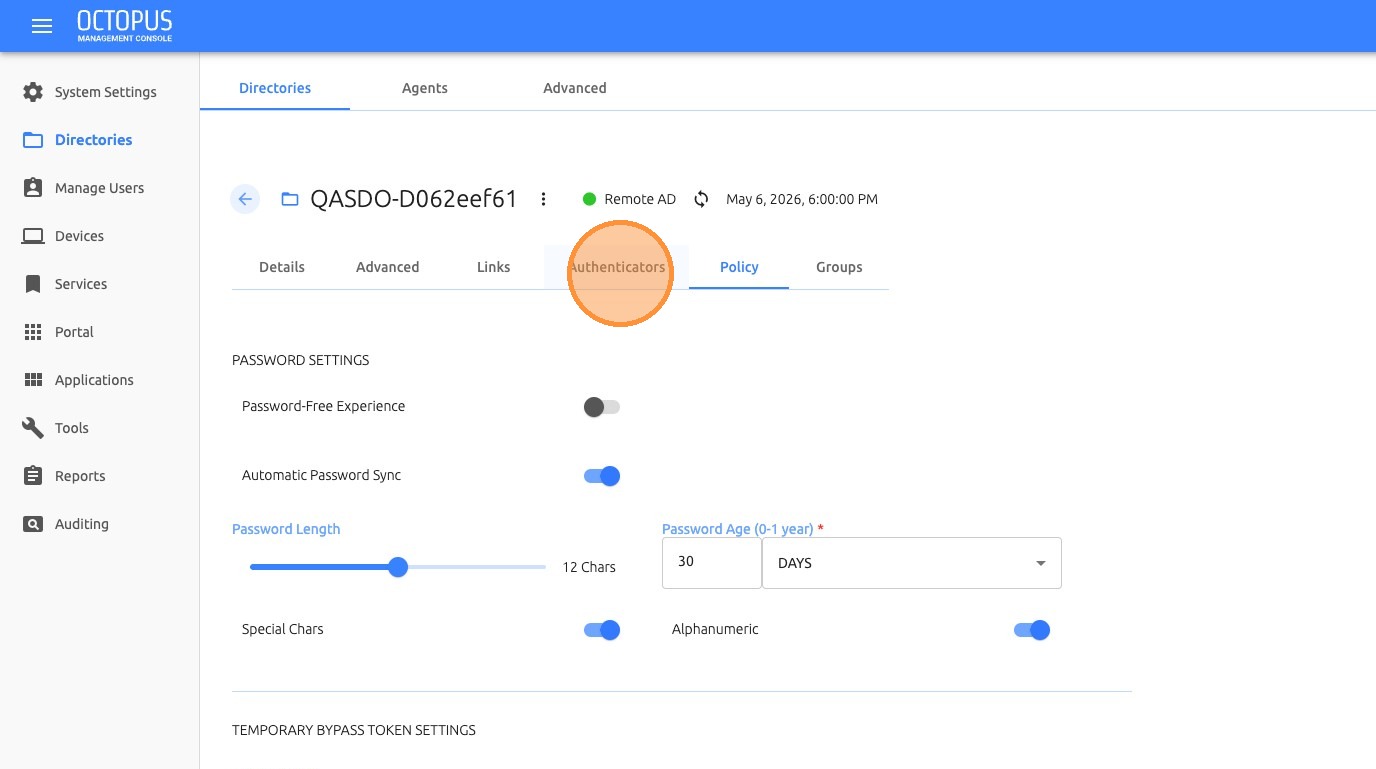 Open Authenticators Tab