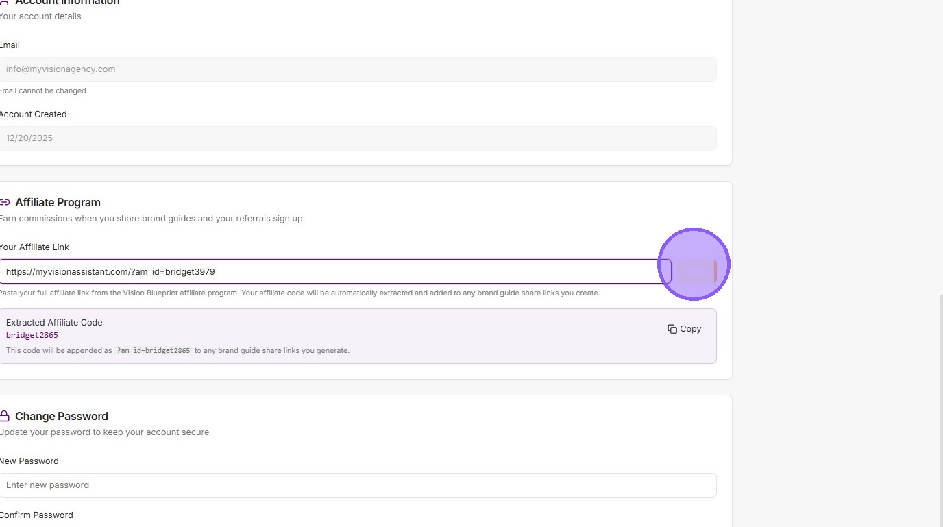 Click Save to lock in your affiliate link inside MVA.