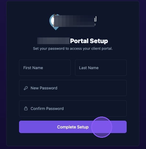 Screenshot showing the white-labeled portal setup page