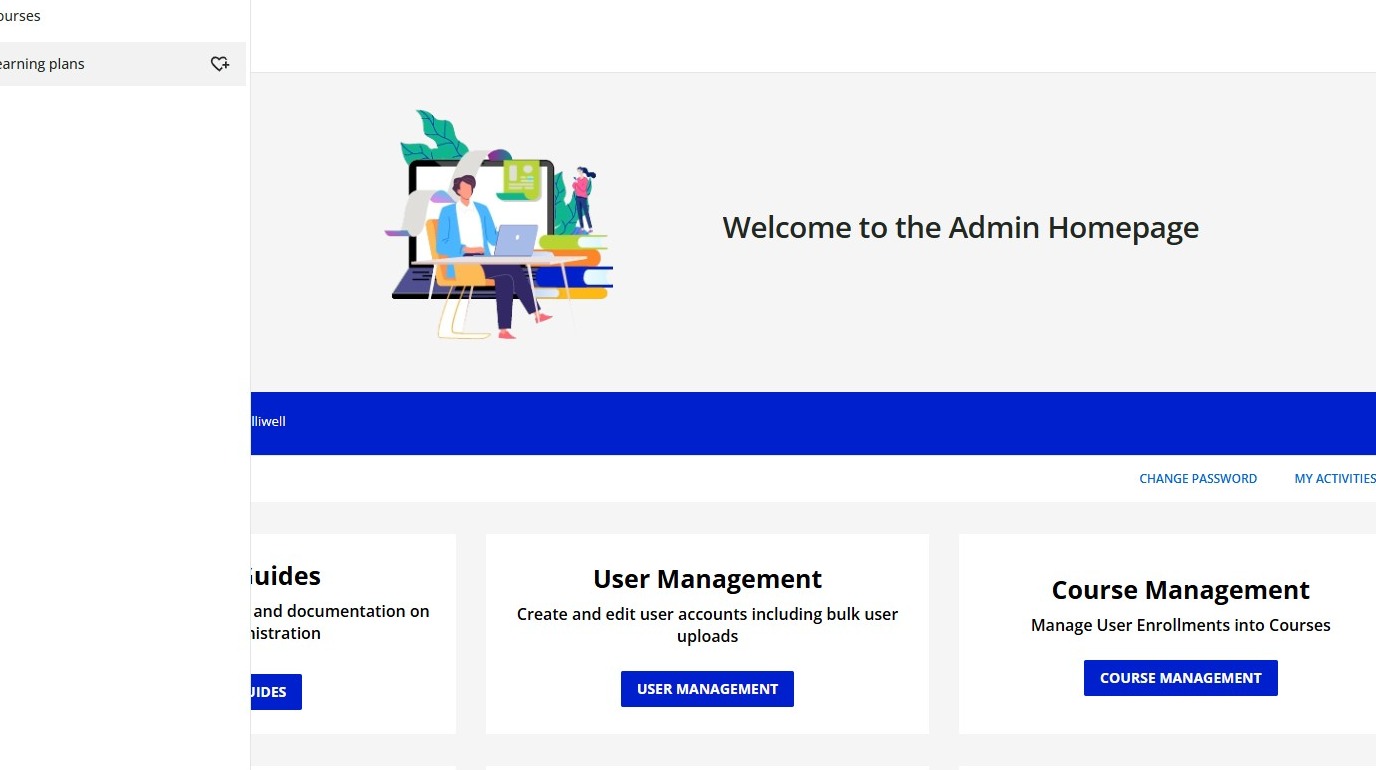 Left-side menu in the UE Learning Portal