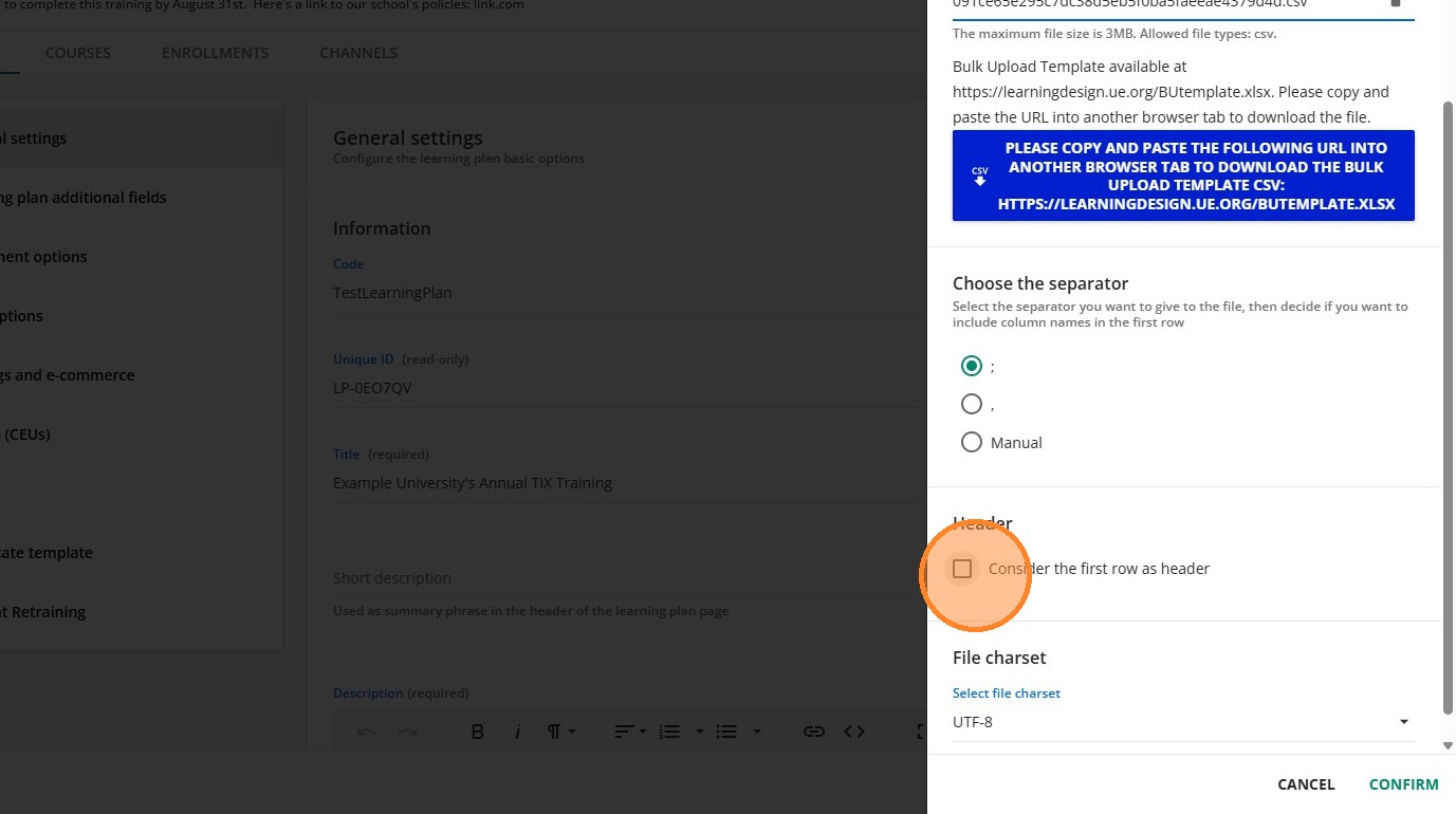 Consider the first row as header option