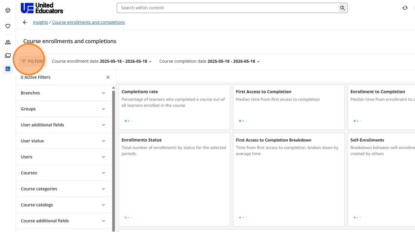 Filters option in the Insights dashboard