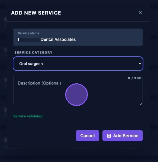 Screenshot showing the optional service description field