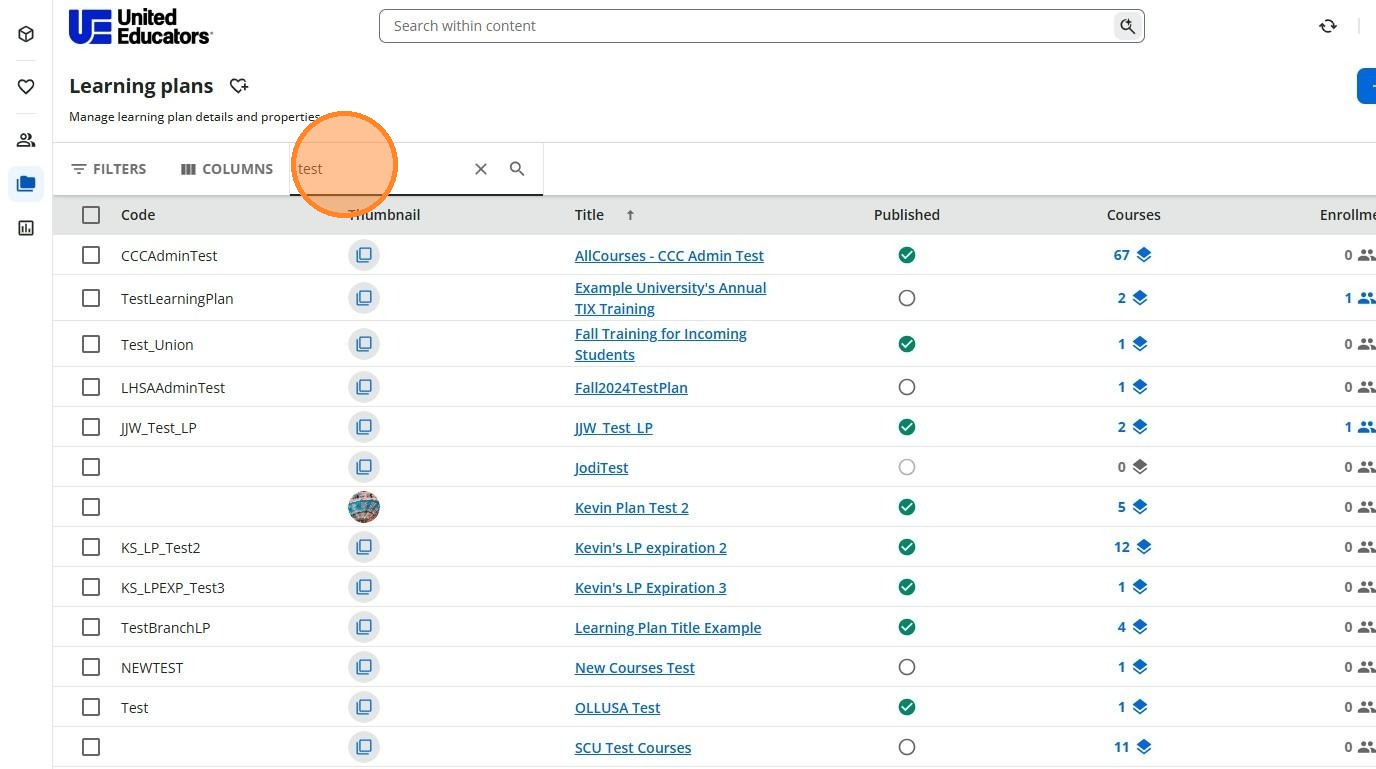 Search for learning plans field