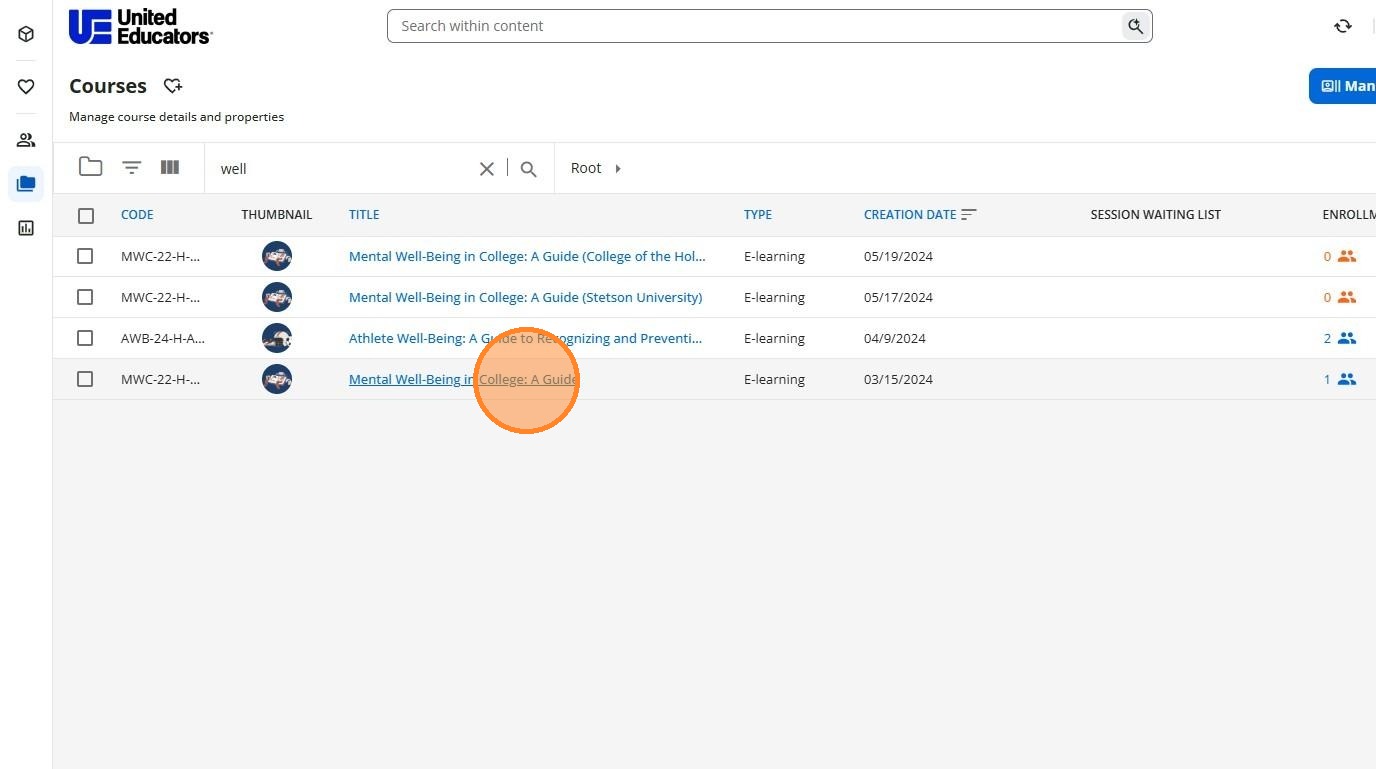 Course search results