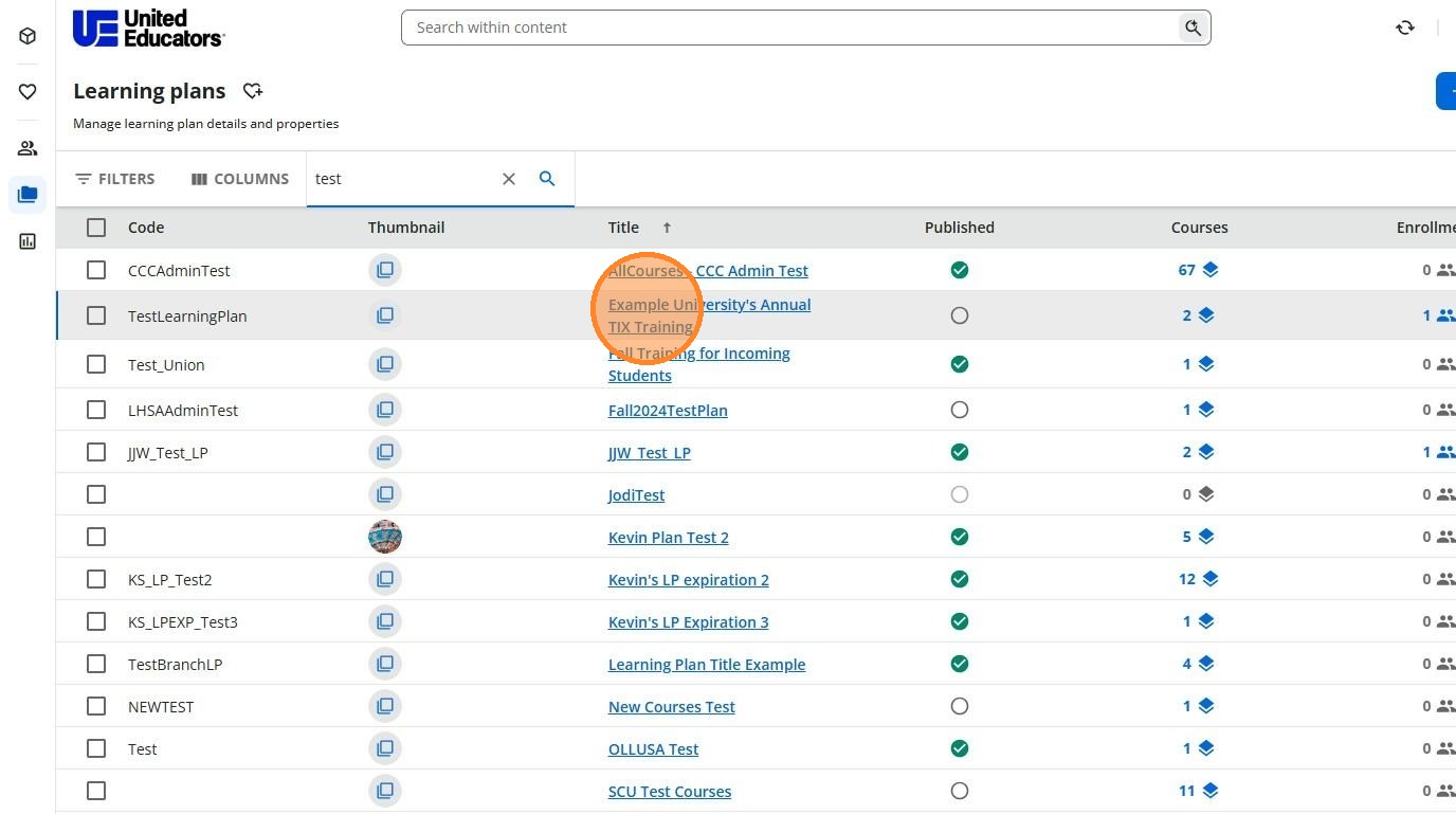 Learning plan search result