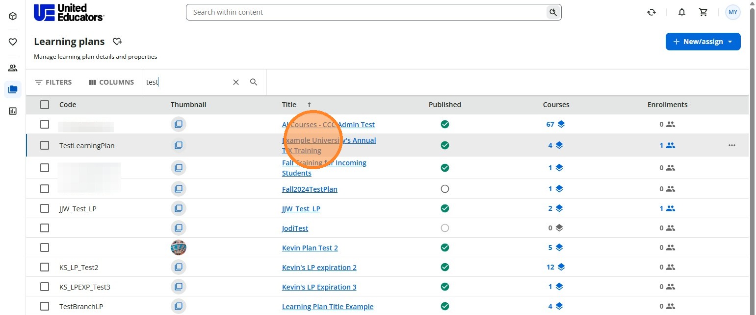 Learning plan search results with the learning plan title selected