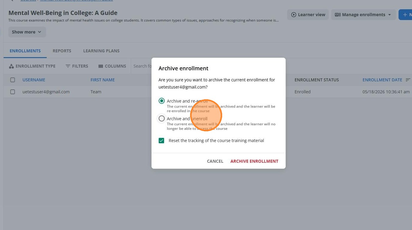 Archive enrollment settings