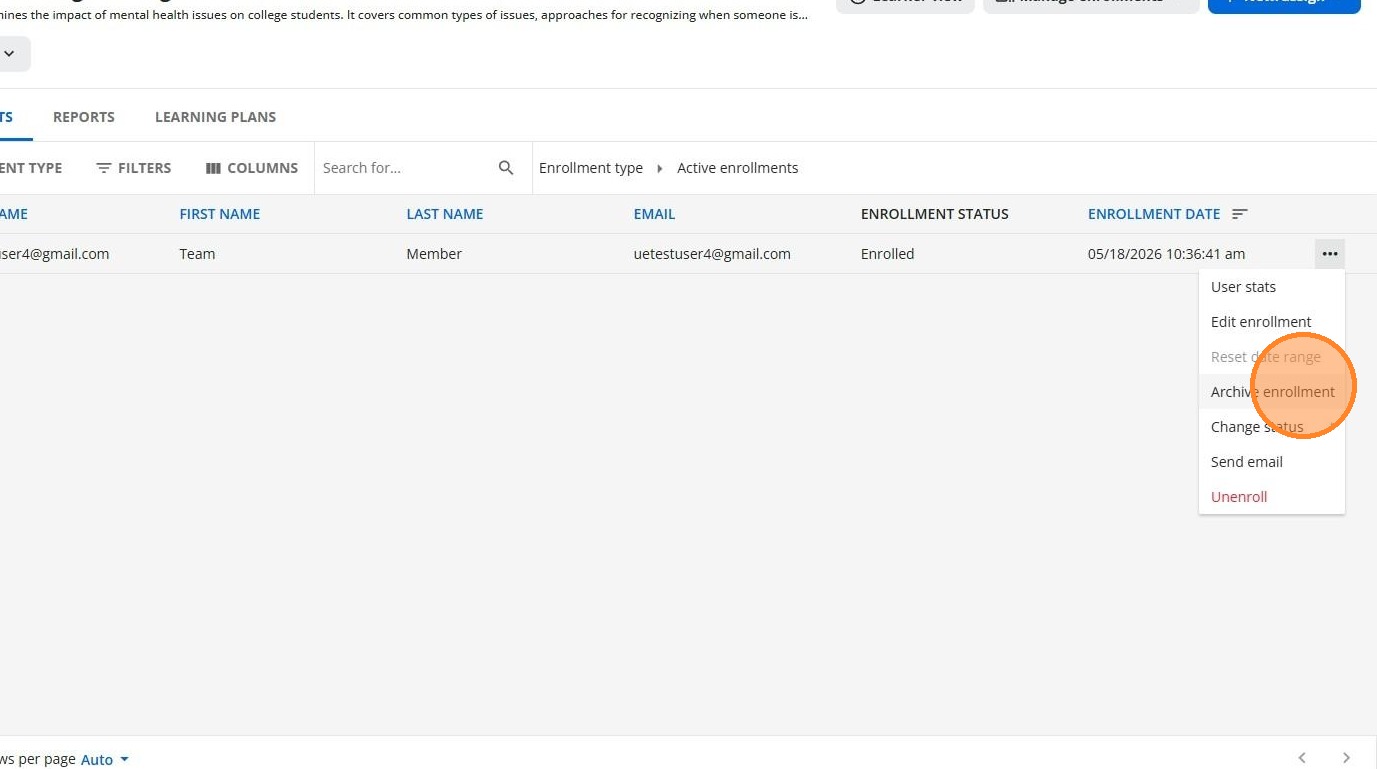 Archive enrollment menu