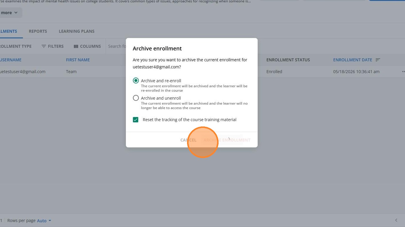 Archive enrollment confirmation