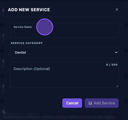 Screenshot showing the service name field