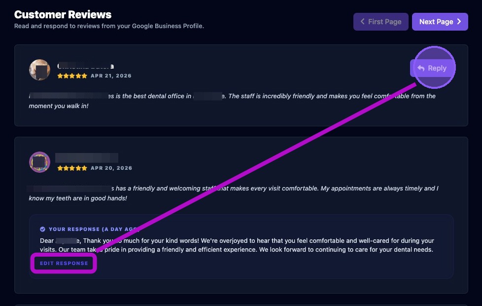 Screenshot showing Reply and Edit Response controls